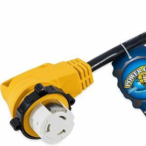 Camco 55638 Power Grip 12" Dogbone with 90° Locking Adapter - 15MStd/50FAmp